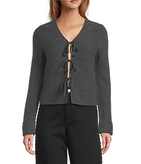 Antonio Melani Lydia V-Neck Long Cuff Sleeve Tie Front Bow Cashmere Sweater