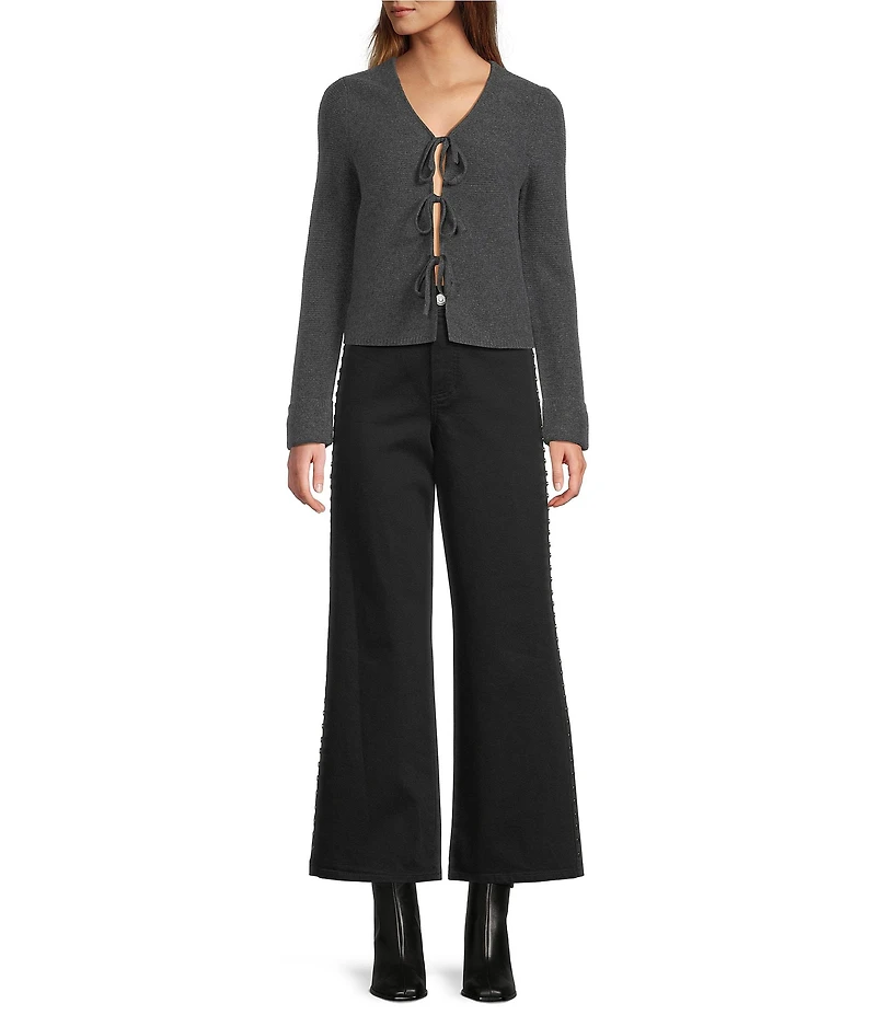 Antonio Melani Lydia V-Neck Long Cuff Sleeve Tie Front Bow Cashmere Sweater