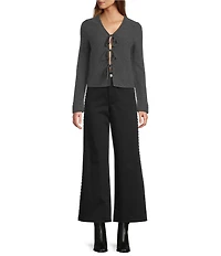 Antonio Melani Lydia V-Neck Long Cuff Sleeve Tie Front Bow Cashmere Sweater
