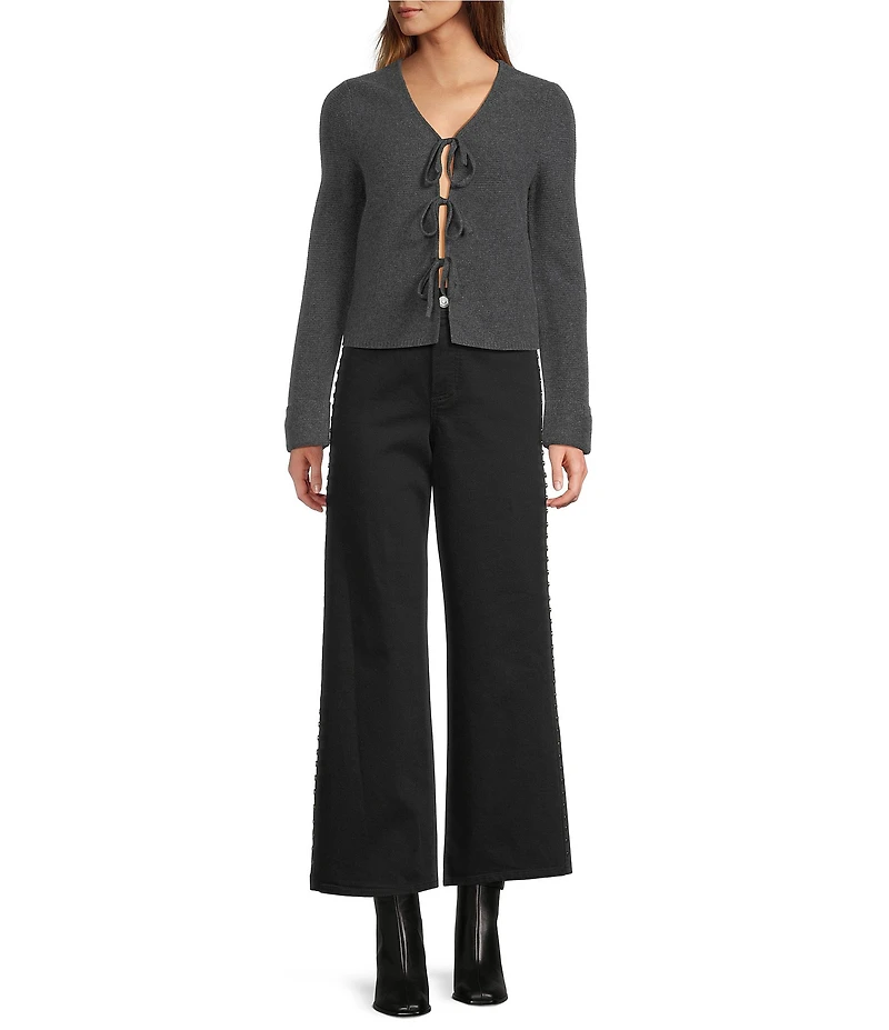 Antonio Melani Lydia V-Neck Long Cuff Sleeve Tie Front Bow Cashmere Sweater