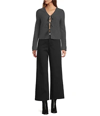 Antonio Melani Lydia V-Neck Long Cuff Sleeve Tie Front Bow Cashmere Sweater