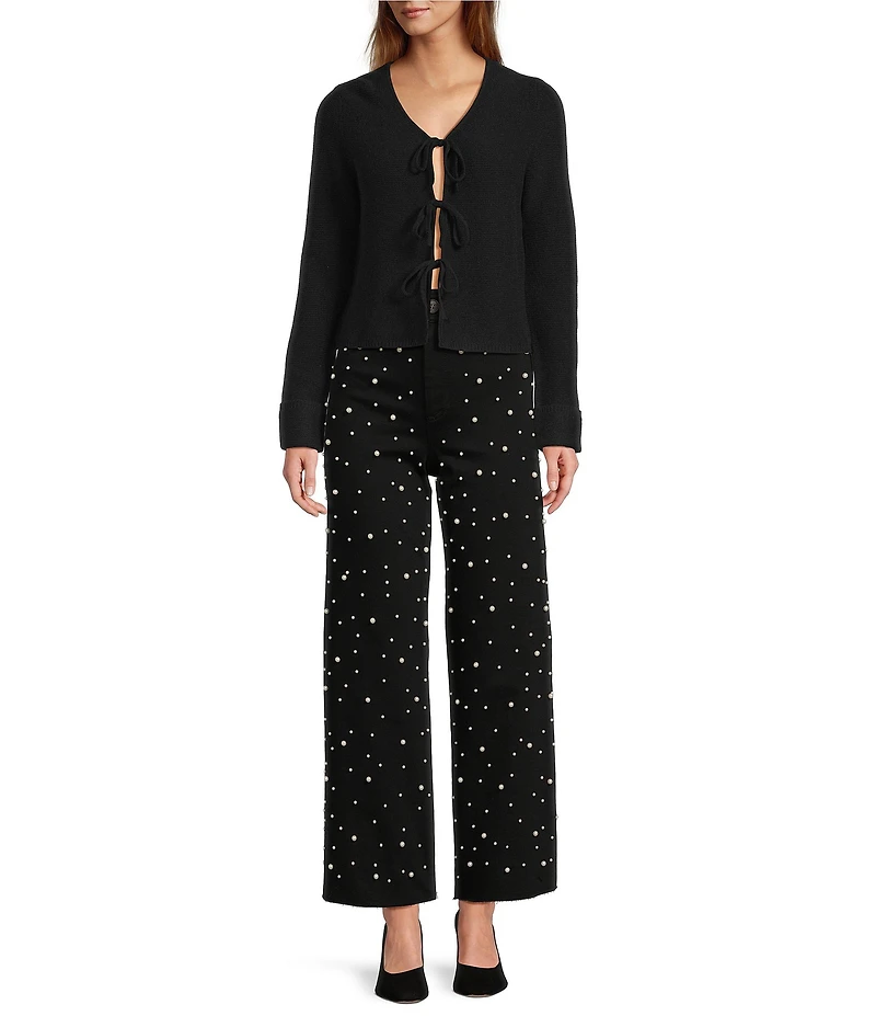 Antonio Melani Lydia V-Neck Long Cuff Sleeve Tie Front Bow Cashmere Sweater