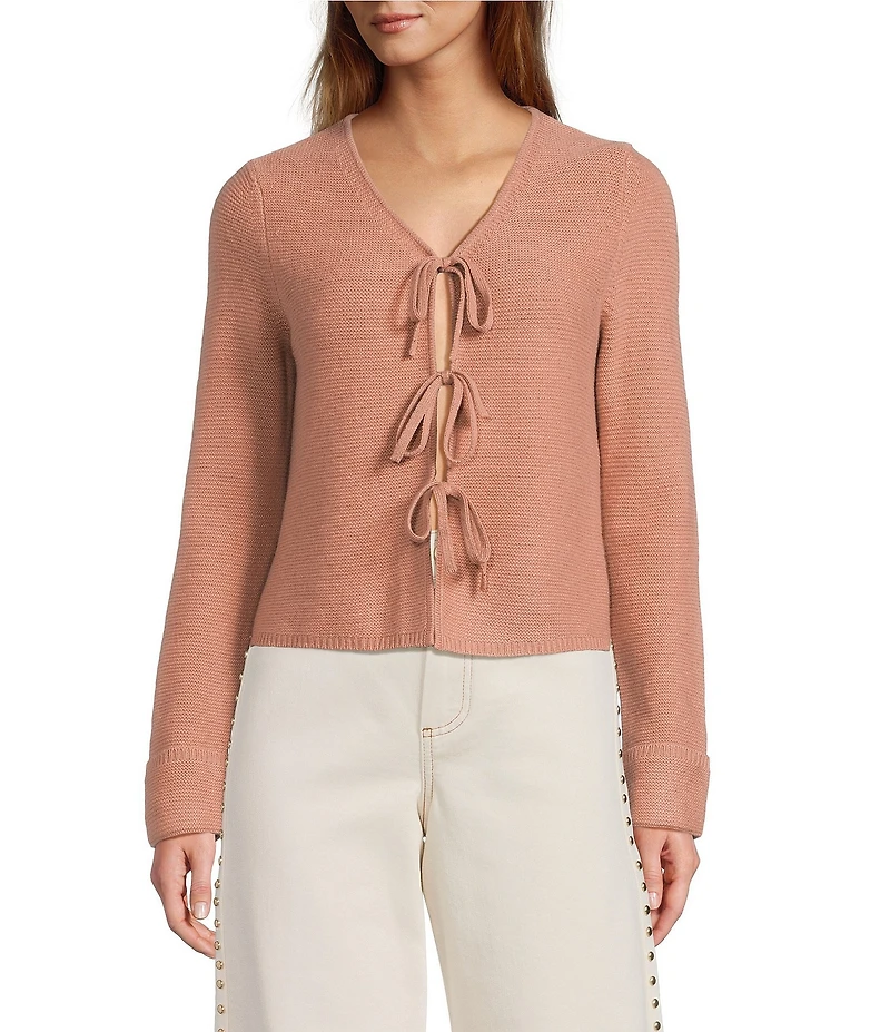 Antonio Melani Lydia V-Neck Long Cuff Sleeve Tie Front Bow Cashmere Sweater