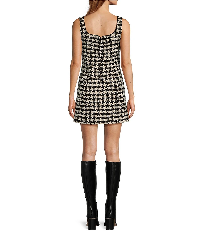 Antonio Melani Macy Wool Blend Houndstooth Square Neck Sleeveless Mini Sheath Dress
