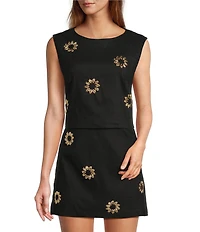 Antonio Melani Coordinating Madelyn Linen Blend Bateau Neckline Shell Embellished Blouse
