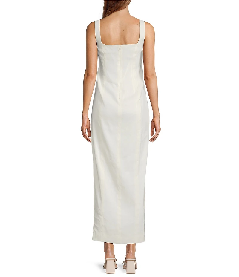 Antonio Melani Madison Linen Square Neck Sleeveless Ruched Waist Faux Wrap Sheath Maxi Dress