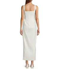 Antonio Melani Madison Linen Square Neck Sleeveless Ruched Waist Faux Wrap Sheath Maxi Dress