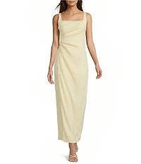Antonio Melani Madison Linen Square Neck Sleeveless Ruched Waist Faux Wrap Sheath Maxi Dress