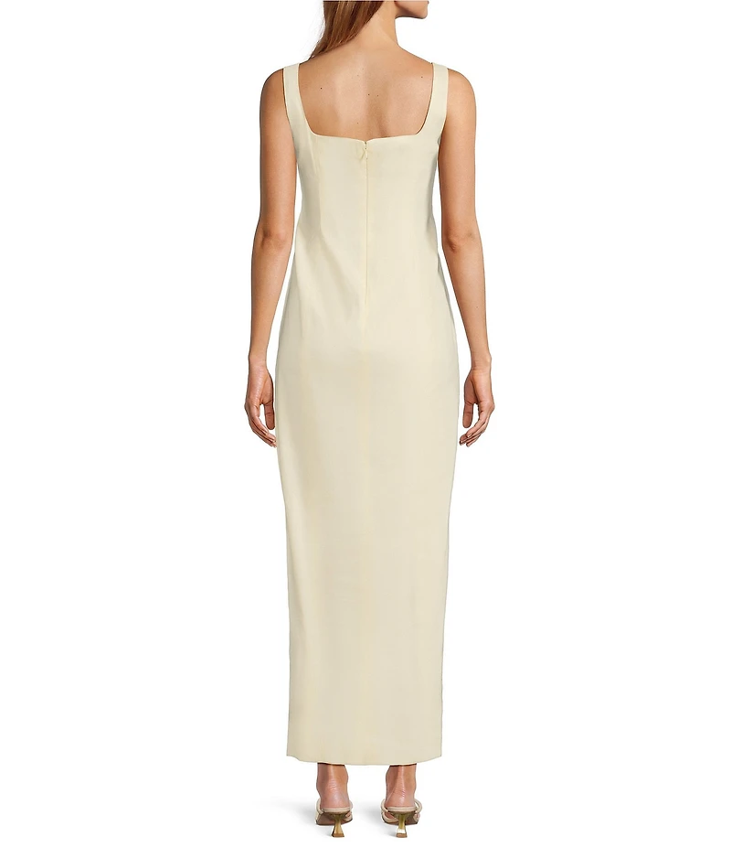 Antonio Melani Madison Linen Square Neck Sleeveless Ruched Waist Faux Wrap Sheath Maxi Dress