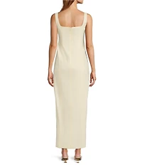 Antonio Melani Madison Linen Square Neck Sleeveless Ruched Waist Faux Wrap Sheath Maxi Dress