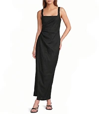 Antonio Melani Madison Linen Square Neck Sleeveless Ruched Waist Faux Wrap Sheath Maxi Dress