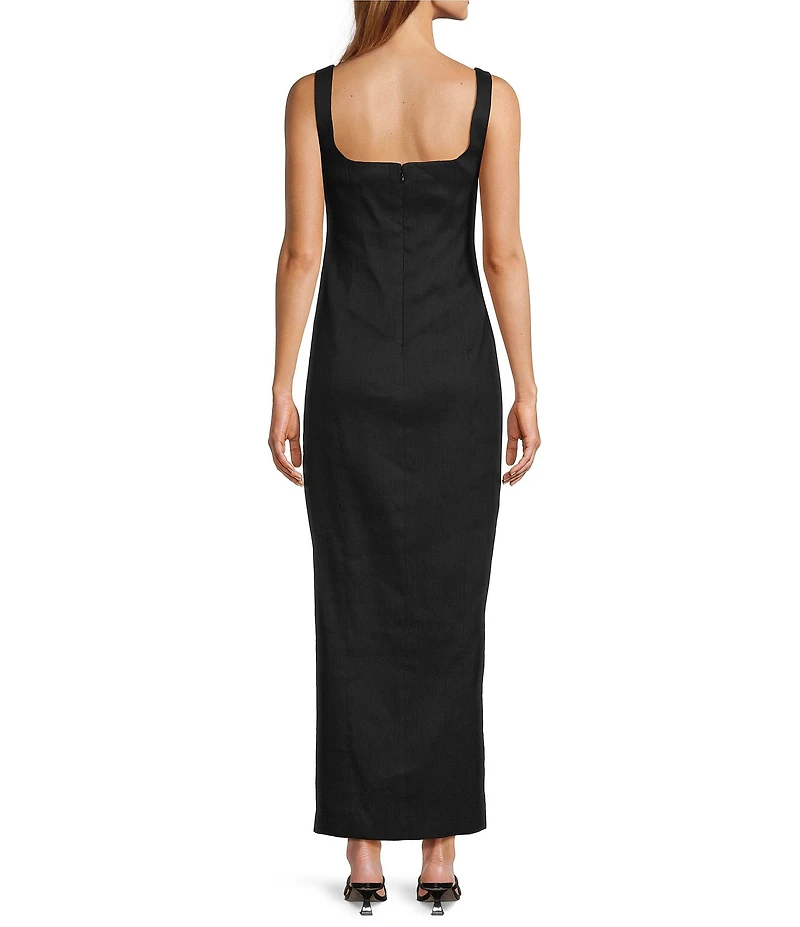 Antonio Melani Madison Linen Square Neck Sleeveless Ruched Waist Faux Wrap Sheath Maxi Dress