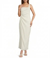 Antonio Melani Madison Linen Square Neck Sleeveless Ruched Waist Faux Wrap Sheath Maxi Dress