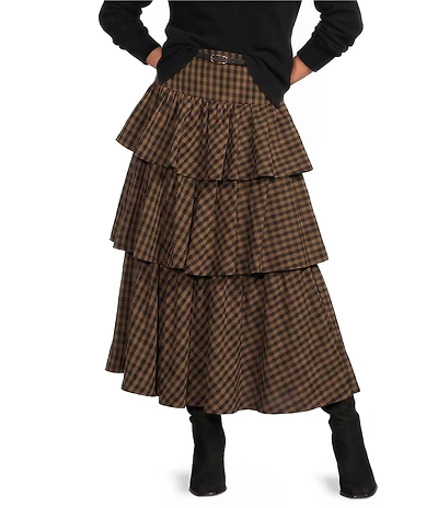 Antonio Melani Maia Gingham Tiered Belted Skirt