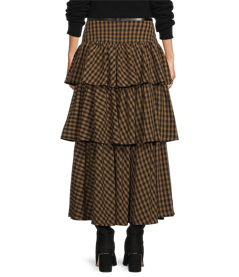Antonio Melani Maia Gingham Tiered Belted Skirt