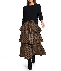 Antonio Melani Maia Gingham Tiered Belted Skirt