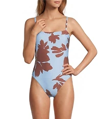 Antonio Melani Mandarin Blooms Square Neck Bandeau One Piece Swimsuit