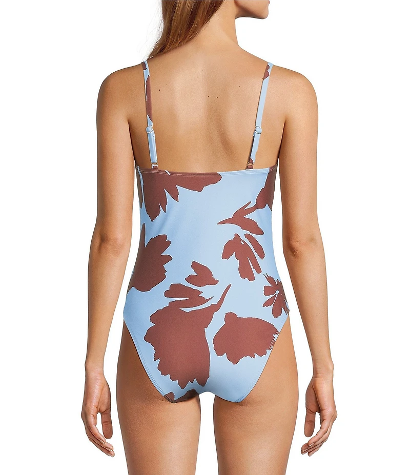 Antonio Melani Mandarin Blooms Square Neck Bandeau One Piece Swimsuit