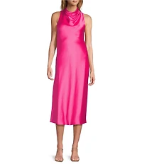 Antonio Melani Marine Satin Halter Neck Slip Midi Dress