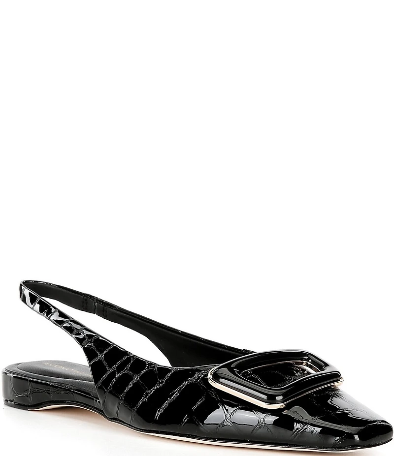 Antonio Melani Marlow Crocodile Embossed Patent Leather Ornamented Slingback Flats