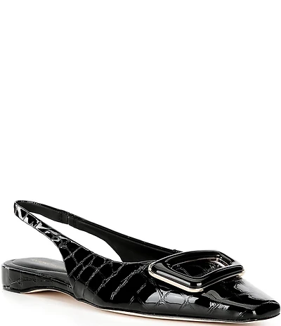 Antonio Melani Marlow Crocodile Embossed Patent Leather Ornamented Slingback Flats