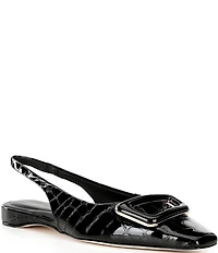 Antonio Melani Marlow Crocodile Embossed Patent Leather Ornamented Slingback Flats