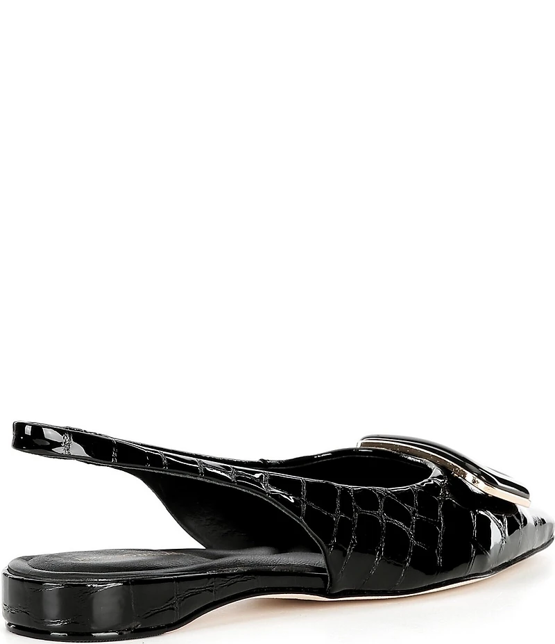 Antonio Melani Marlow Crocodile Embossed Patent Leather Ornamented Slingback Flats