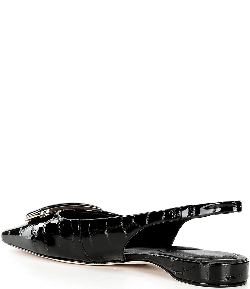 Antonio Melani Marlow Crocodile Embossed Patent Leather Ornamented Slingback Flats
