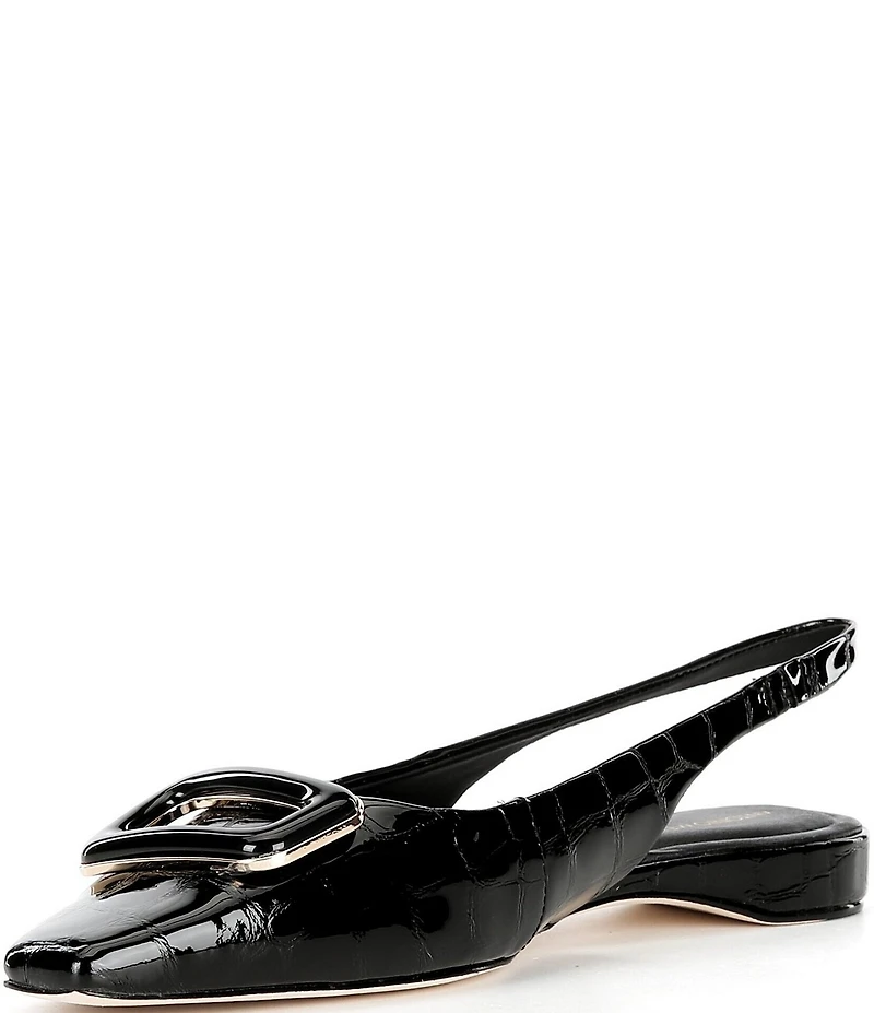 Antonio Melani Marlow Crocodile Embossed Patent Leather Ornamented Slingback Flats