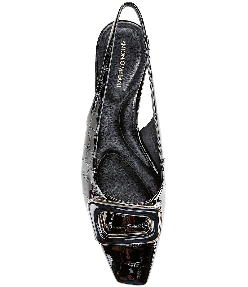 Antonio Melani Marlow Crocodile Embossed Patent Leather Ornamented Slingback Flats