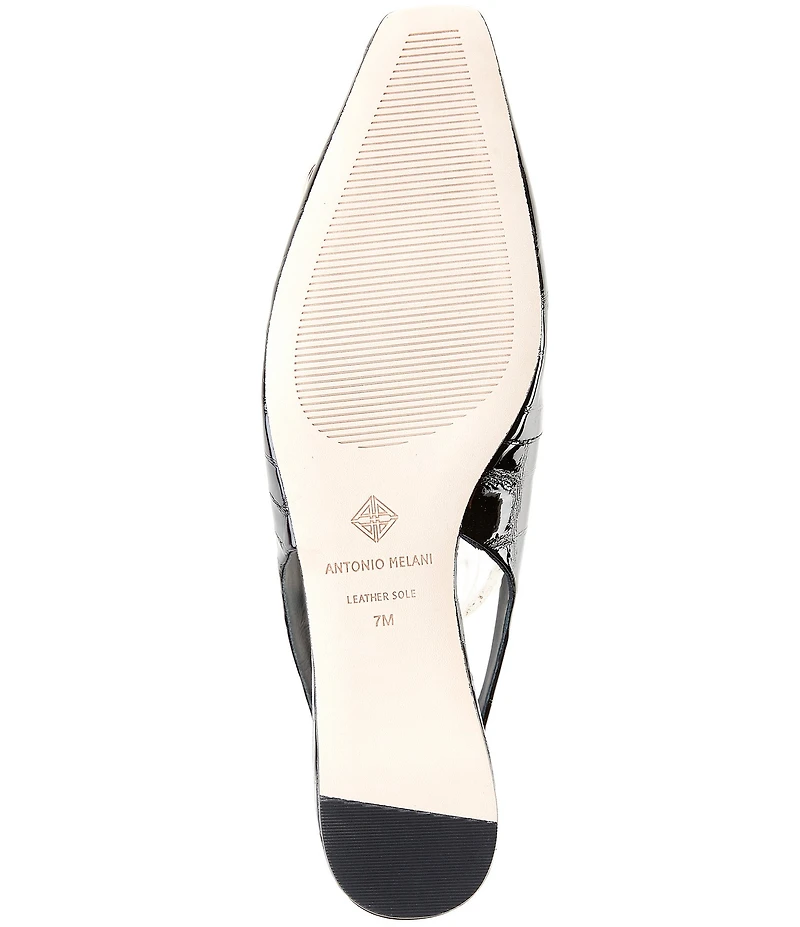 Antonio Melani Marlow Crocodile Embossed Patent Leather Ornamented Slingback Flats