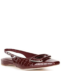 Antonio Melani Marlow Crocodile Embossed Patent Leather Ornamented Slingback Flats