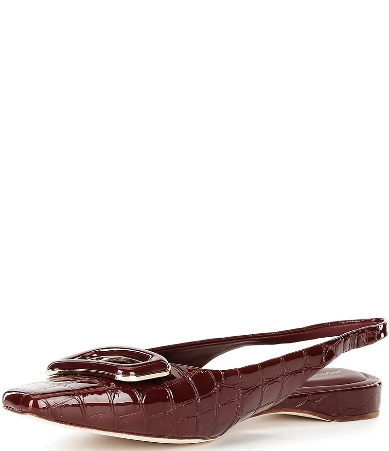Antonio Melani Marlow Crocodile Embossed Patent Leather Ornamented Slingback Flats