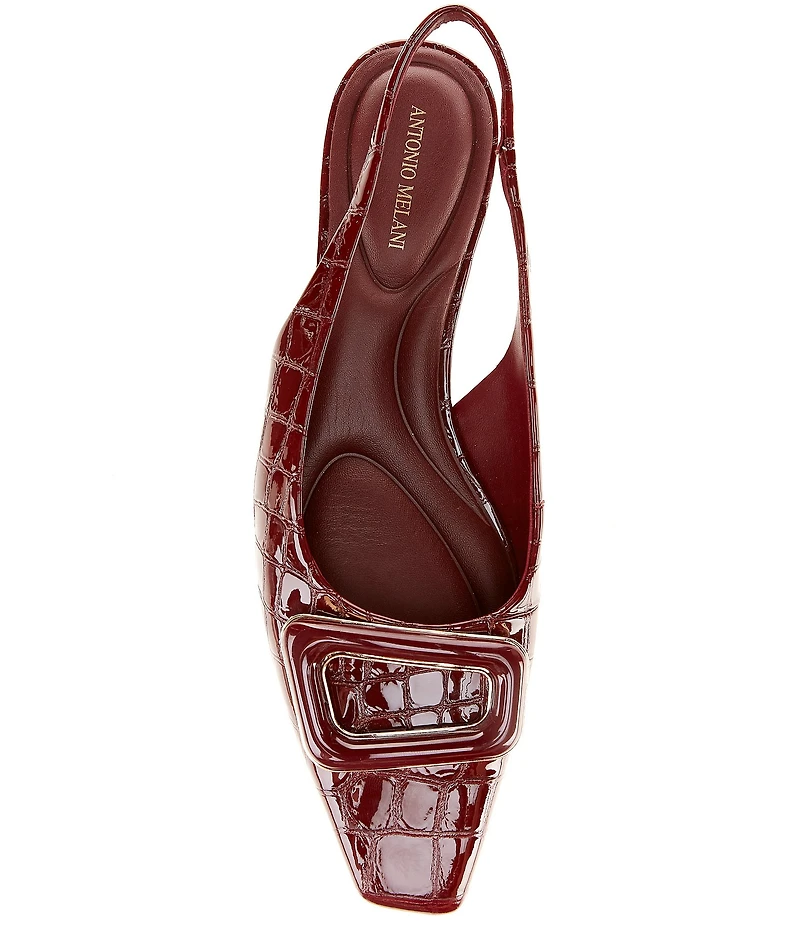 Antonio Melani Marlow Crocodile Embossed Patent Leather Ornamented Slingback Flats