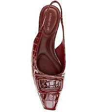 Antonio Melani Marlow Crocodile Embossed Patent Leather Ornamented Slingback Flats