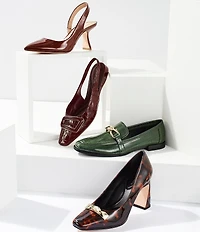 Antonio Melani Marlow Crocodile Embossed Patent Leather Ornamented Slingback Flats