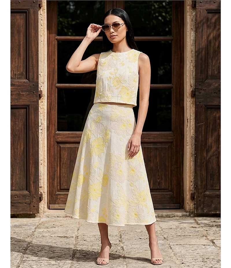 Antonio Melani Maura Spring Soutache Coordinating Linen Blend Embroidery A-Line Skirt