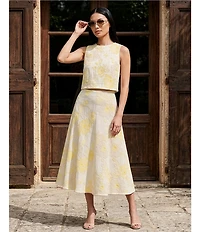 Antonio Melani Maura Spring Soutache Coordinating Linen Blend Embroidery A-Line Skirt