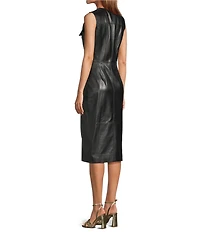 Antonio Melani Melanie Genuine Leather Sleeveless Button Front Sheath Midi Dress