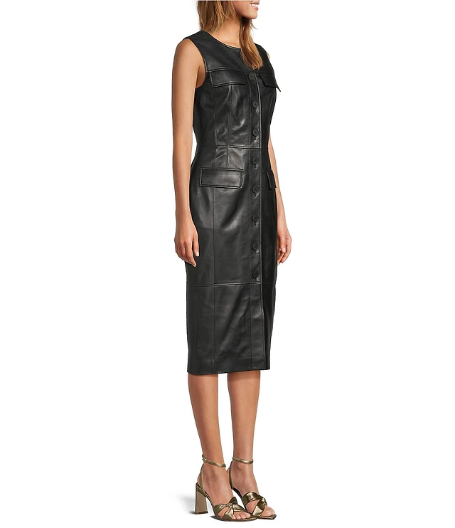 Antonio Melani Melanie Genuine Leather Sleeveless Button Front Sheath Midi  Dress at Hamilton Place in Chattanooga, TN