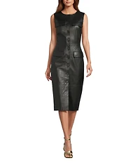 Antonio Melani Melanie Genuine Leather Sleeveless Button Front Sheath Midi Dress