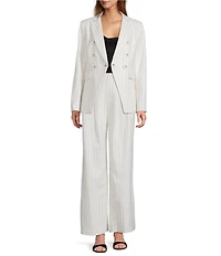 Antonio Melani Melinda Linen Blend Stripe Print Pleated Straight Leg Coordinating Pants