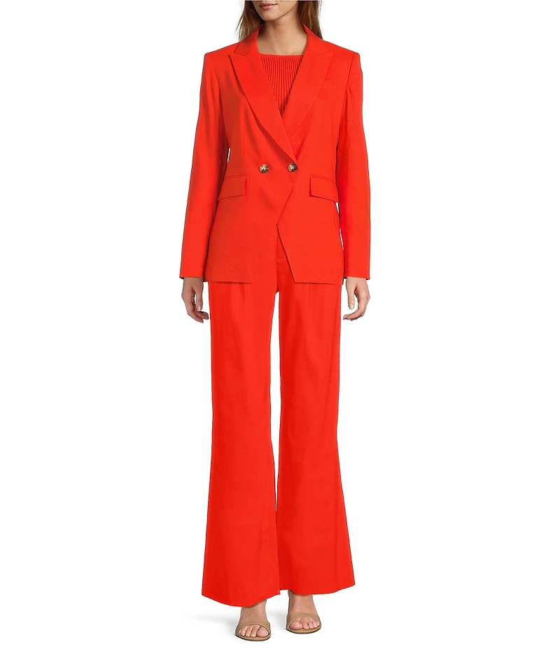 Antonio Melani Melinda Linen High Rise Flat Front Pleated Wide Leg Coordinating Pants