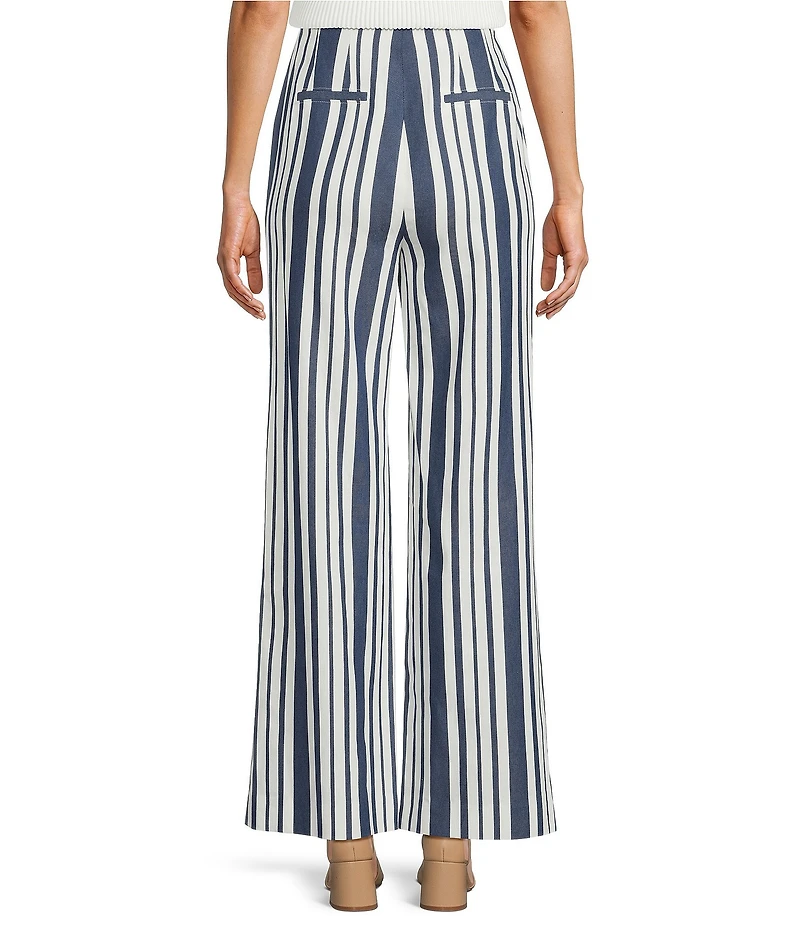 Antonio Melani Melinda Linen Stripe High Rise Flat Front Pleated Wide Leg Coordinating Pants
