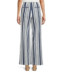 Antonio Melani Melinda Linen Stripe High Rise Flat Front Pleated Wide Leg Coordinating Pants