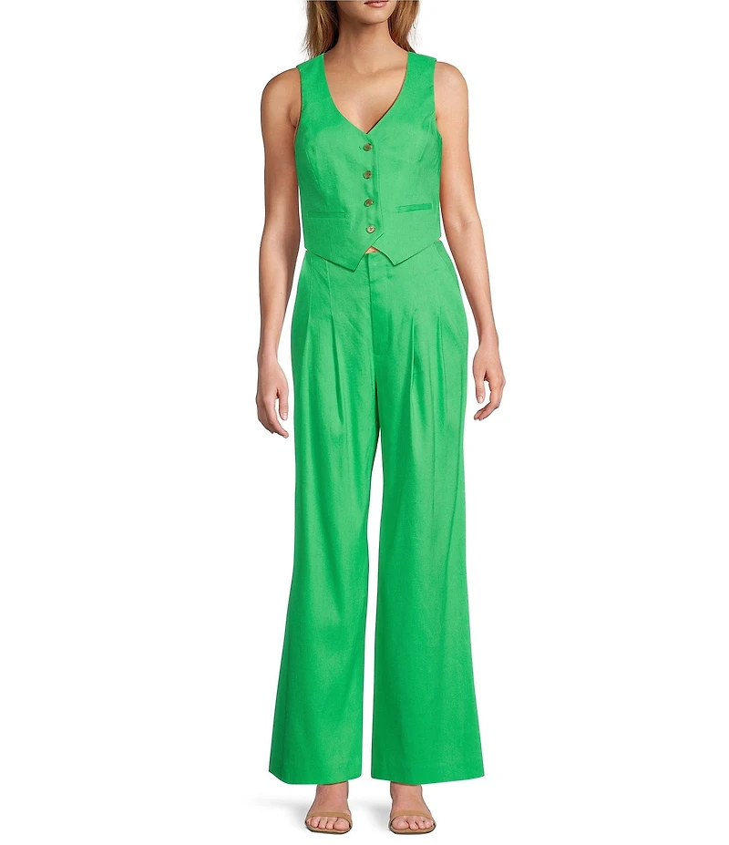 Antonio Melani Melinda Linen Blend Pleated Straight Leg Pants