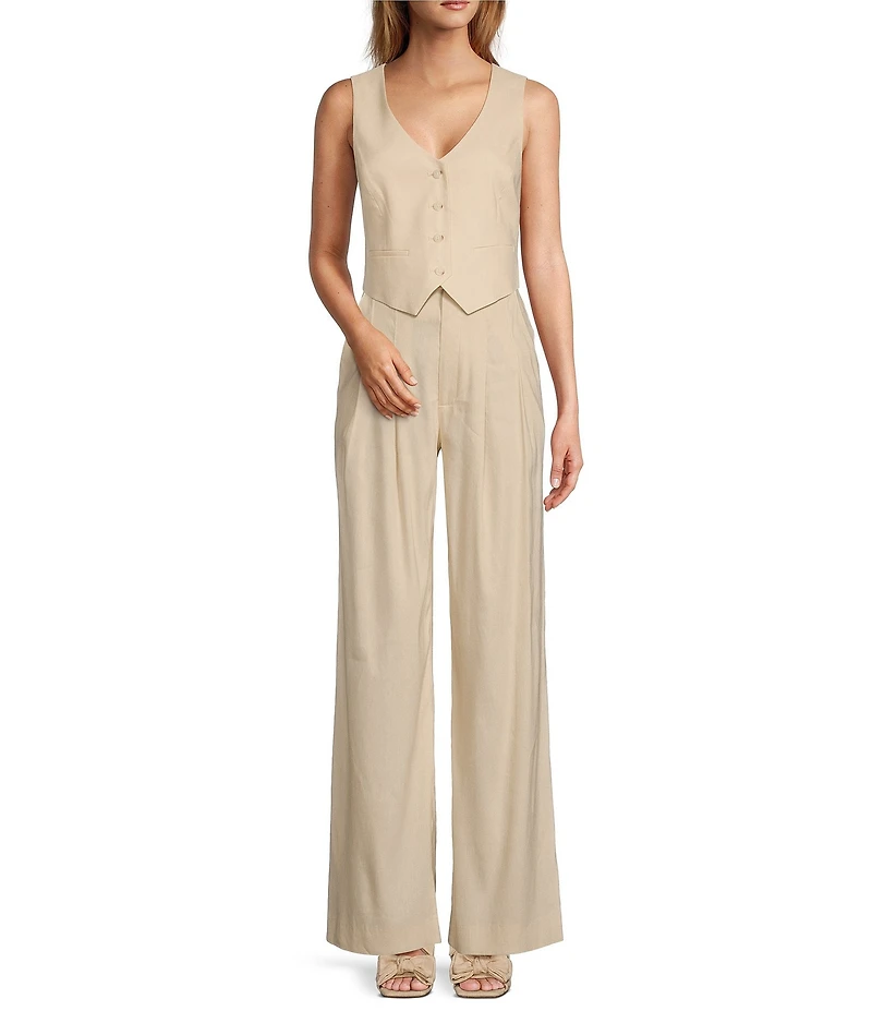 Antonio Melani Melinda Linen Blend Pleated Straight Leg Pants