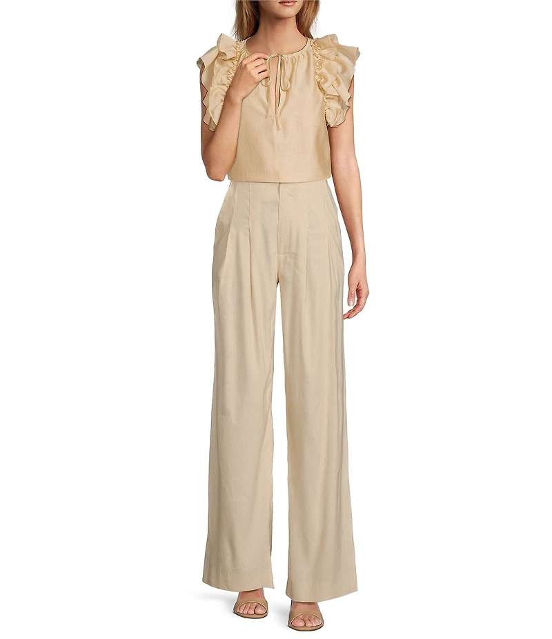 Antonio Melani Melinda Linen Blend Pleated Straight Leg Pants