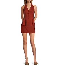 Antonio Melani Mimi Linen Blend High-Rise A-Line Coordinating Mini Skirt