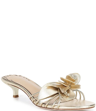 Antonio Melani Natasha Metallic Leather Flower Dress Slide Sandals